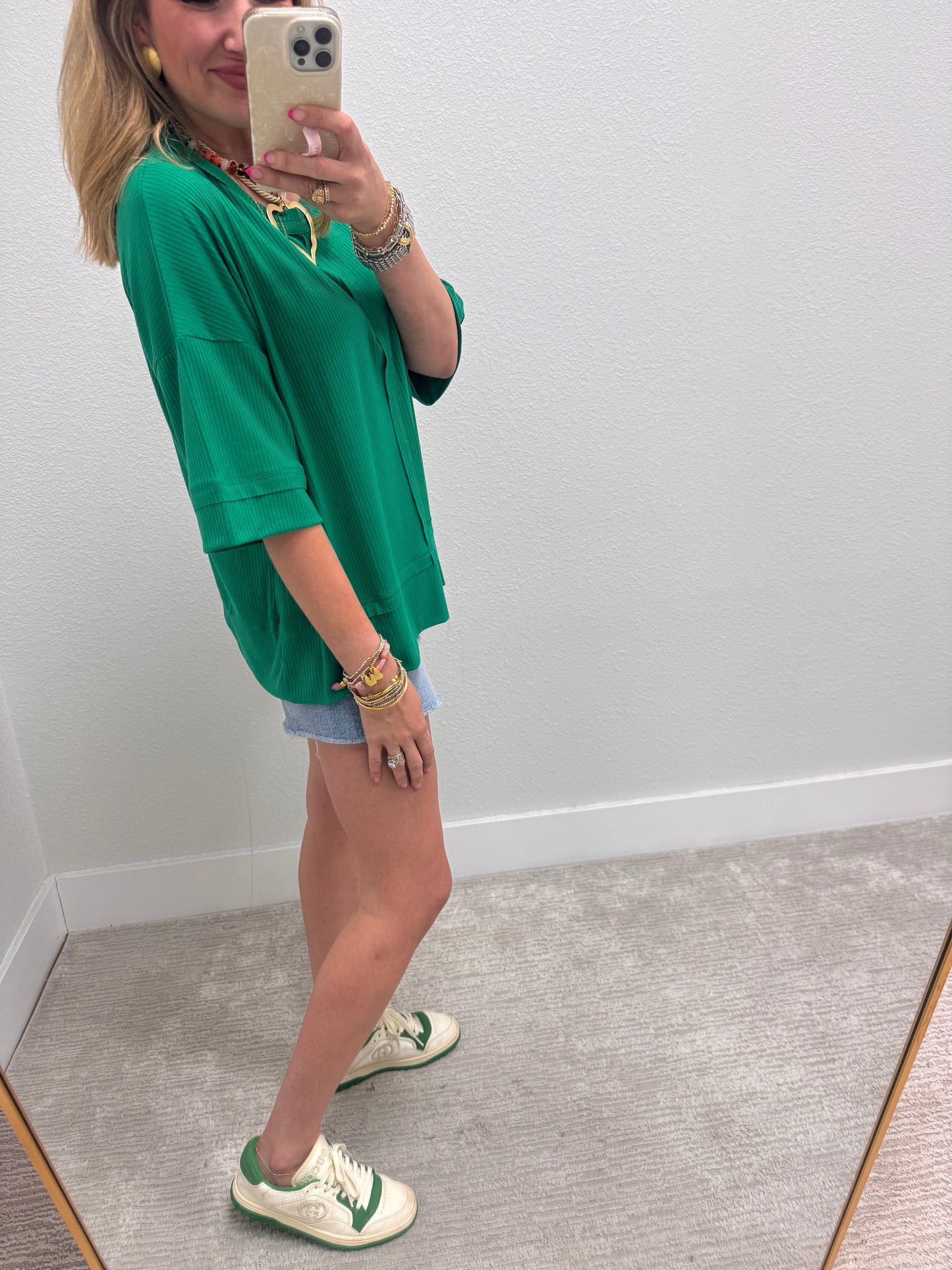 Kelly Green Ribbed Half Sleeve Top