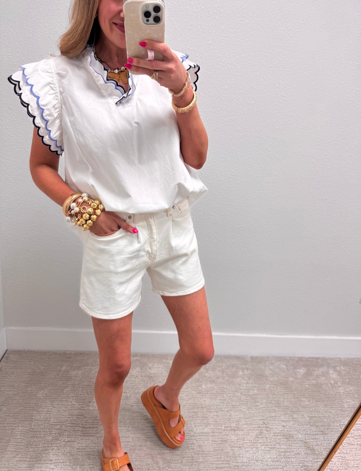 Cream JBD Pleated Denim Shorts
