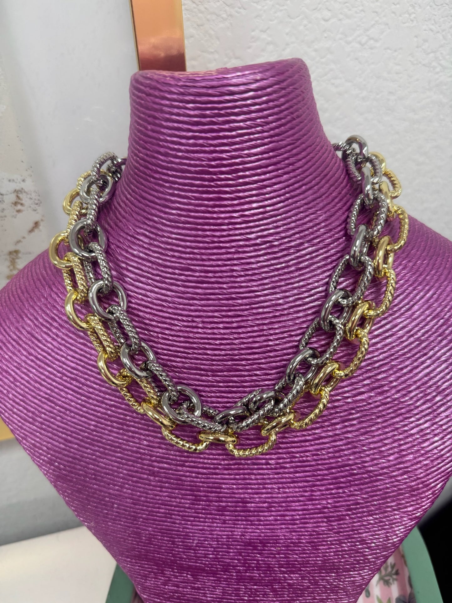 IP1 Textured Link Magnetic Necklace (Silver and Gold)