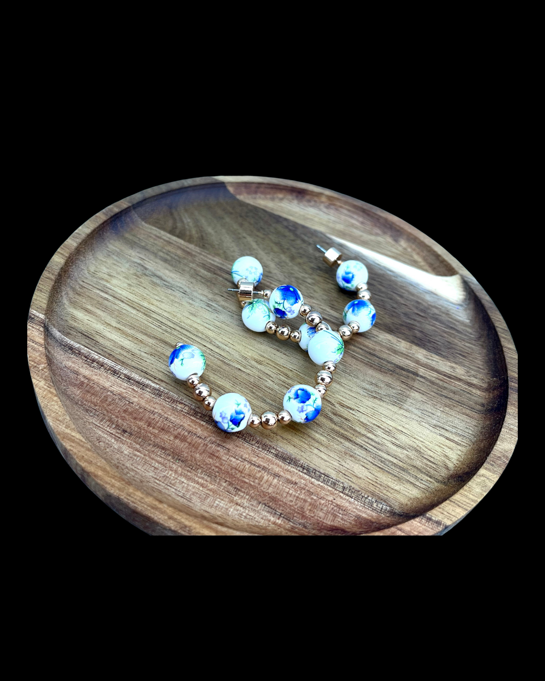 Blue & White with Gold Beaded Hoops