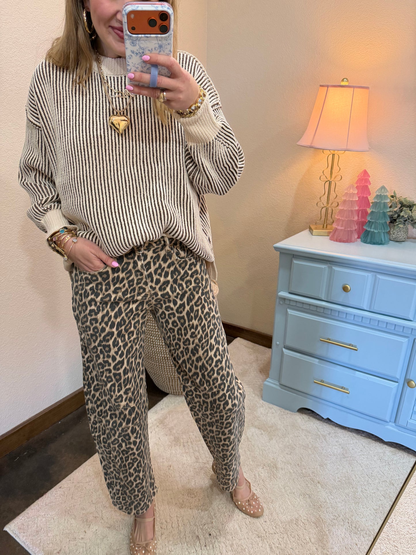 Brown Two Tone Crew-Neck Sweater