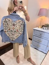 Heart Back Tapestry Panel Denim Jacket