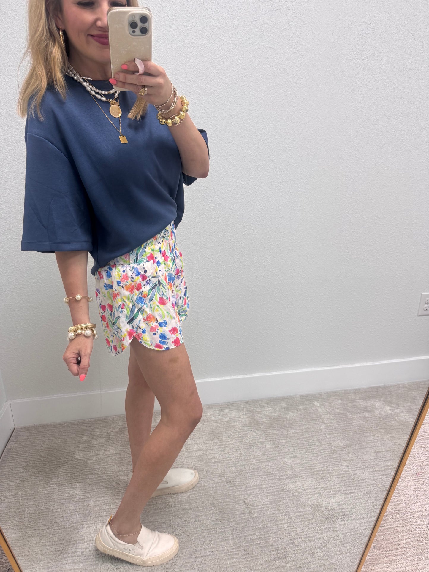 Colorful Print Smocked Waist Shorts
