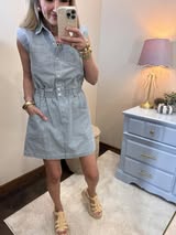 Denim Washed Patch Pocket Detail Stripe Dress