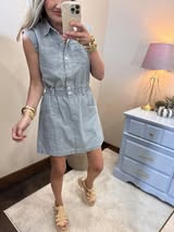 Denim Washed Patch Pocket Detail Stripe Dress