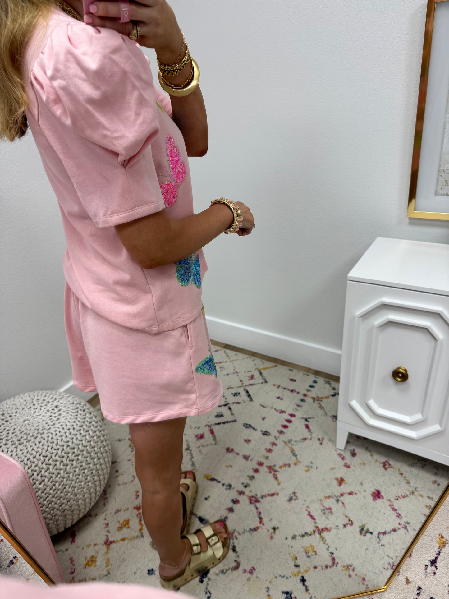 Pink Butterfly Two Piece Short Set FS