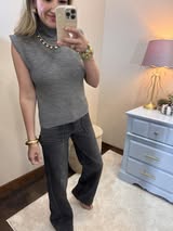 Charcoal High Neck Sleeveless Knit Top