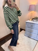 Green/Cream Button up Collar Long Sleeve Top