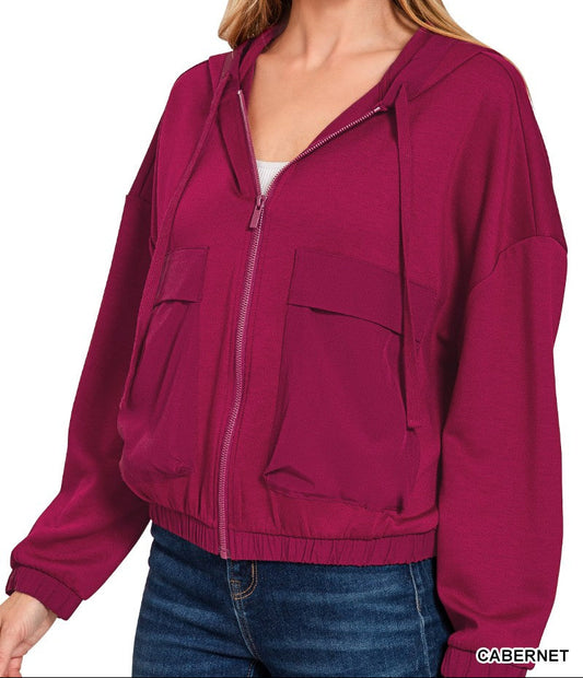 Cabernet Soft Scuba Full Zip Hoodie Jacket