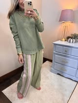 Sage & Lilac Lace Detailed Track Pants With Pockets