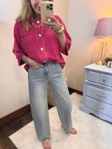 Magenta Multi Stitched Accent Washed Top