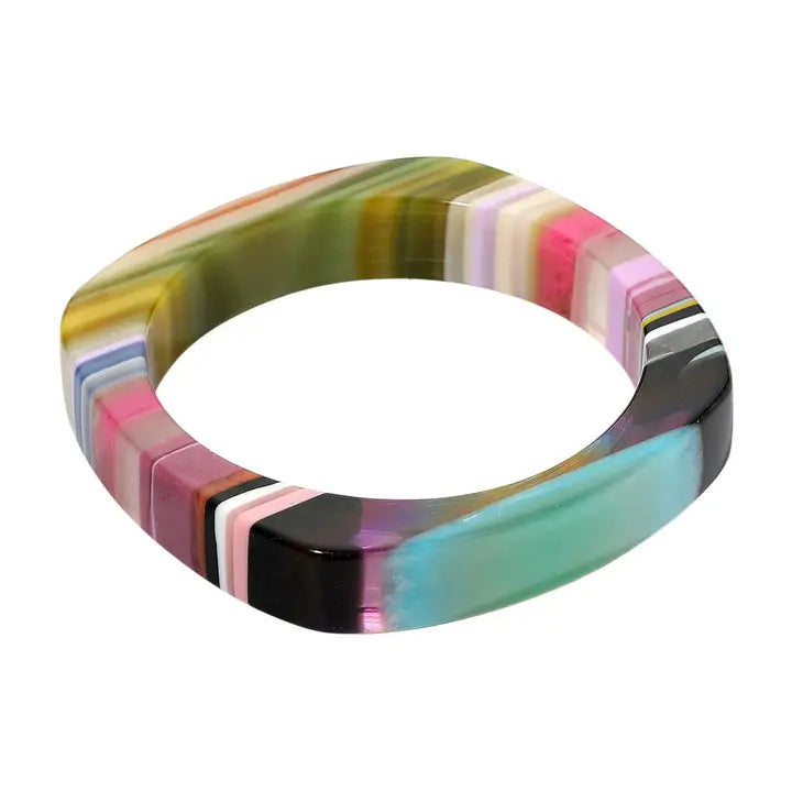 Bold Striped Resin Square Bangle Bracelet
