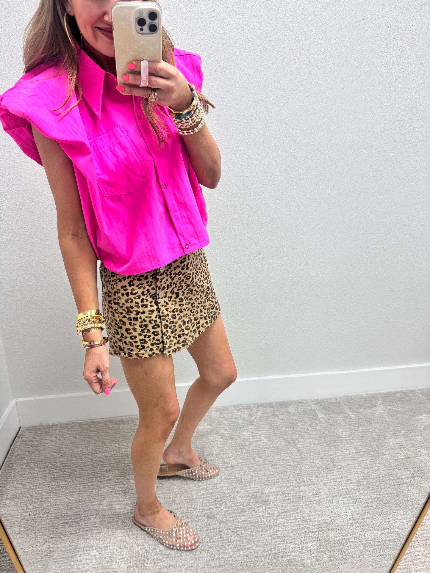 Pink Windbreaker Style Puff Sleeve Top