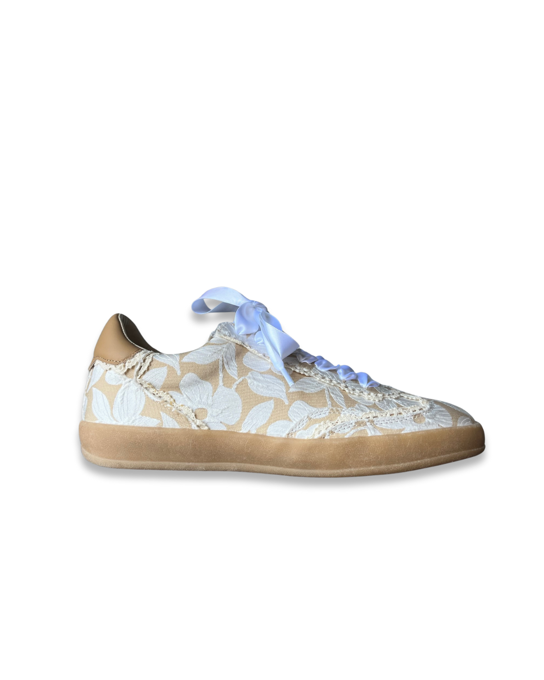 Destiny Cream and Beige Silk Lace Floral Sneakers