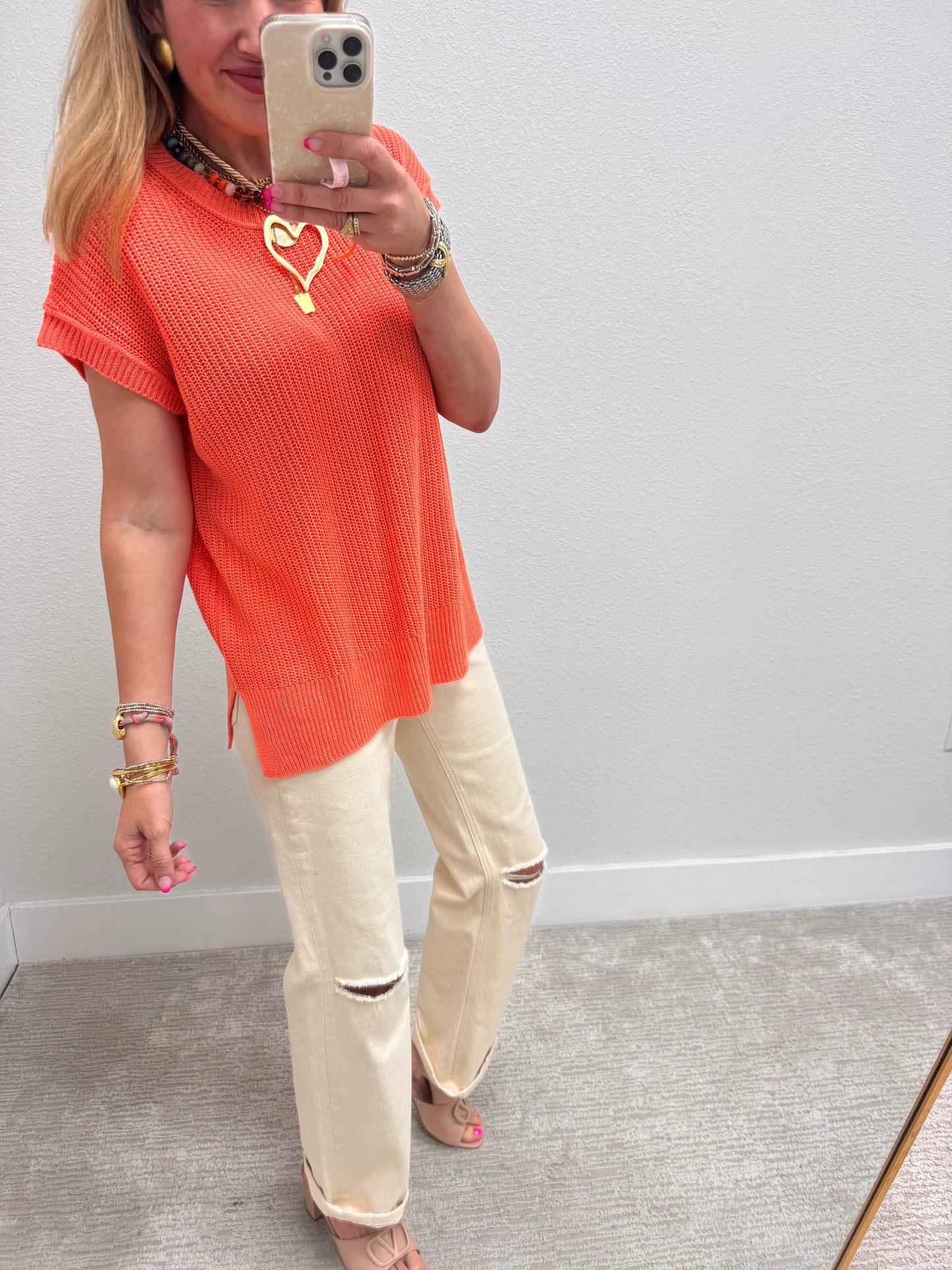 Coral Knit Short Sleeve Top