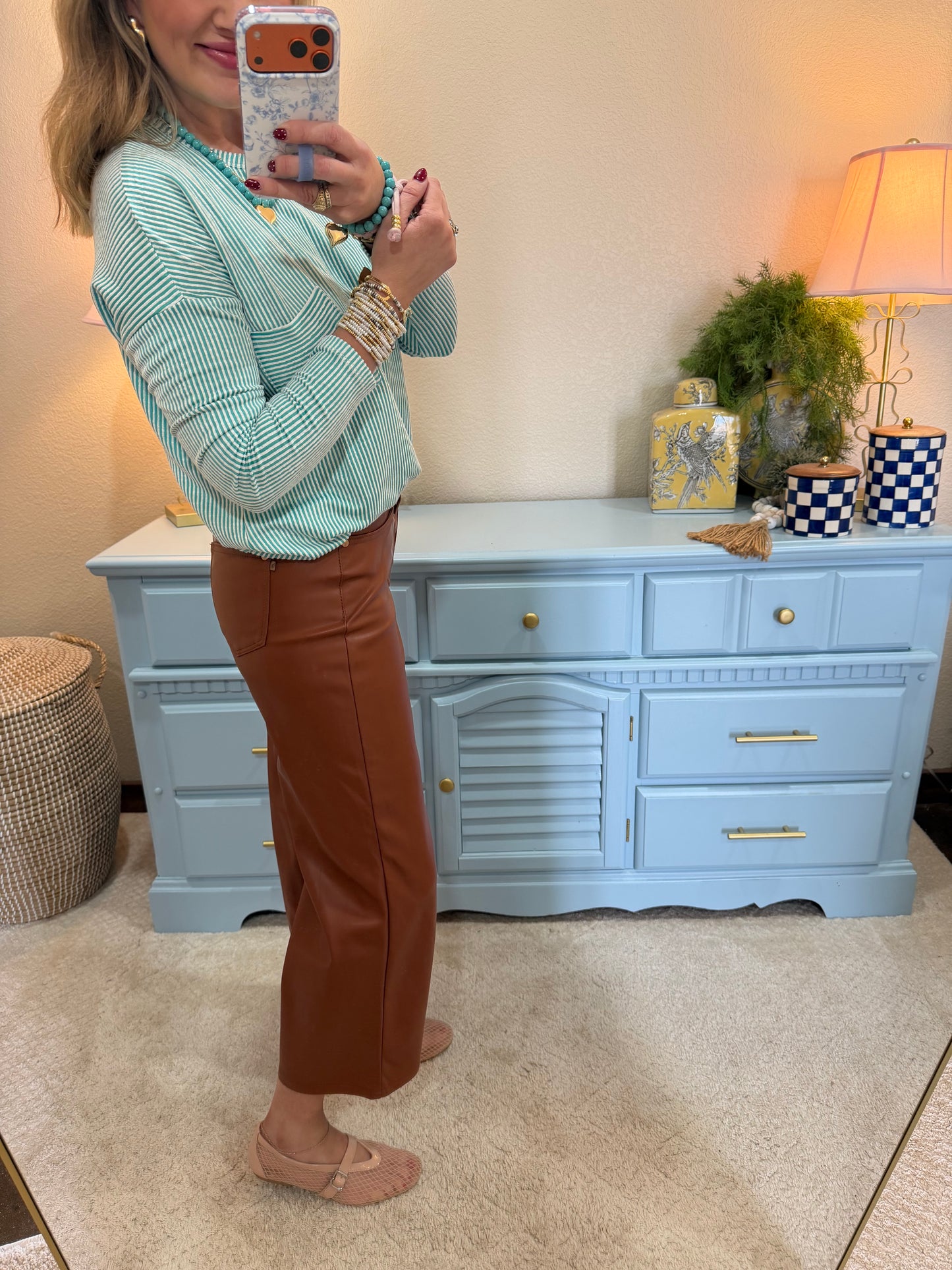 Turquoise Ribbed Long Sleeve Top
