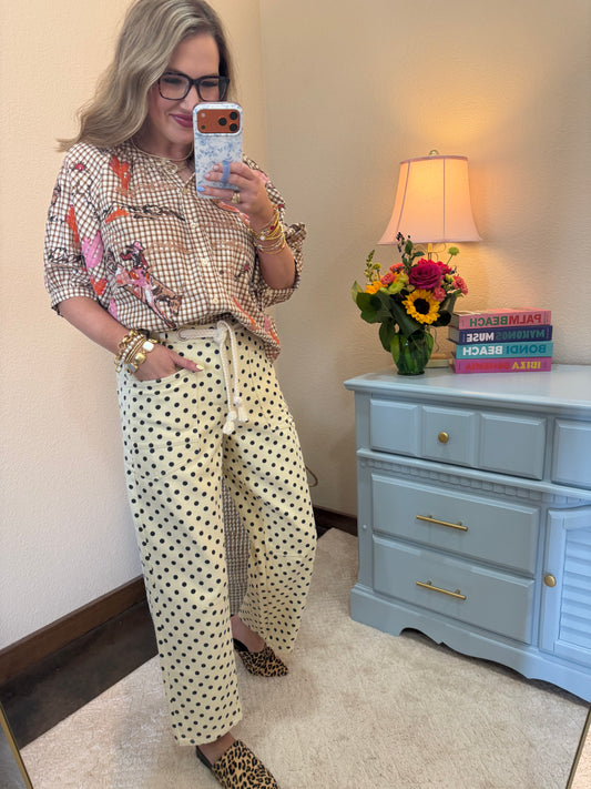 Ivory & Cream Polka Dots String Barrel Pants