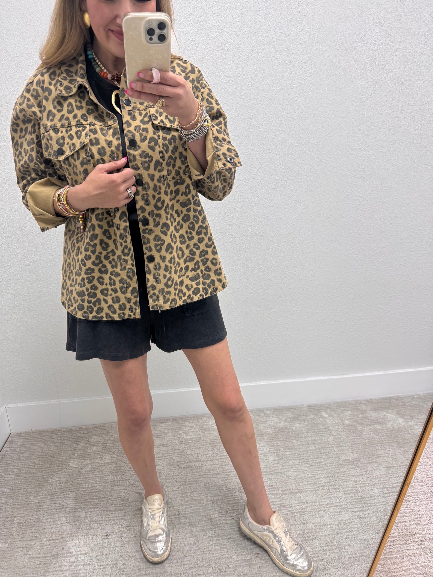 Oversized Leopard Denim Shacket