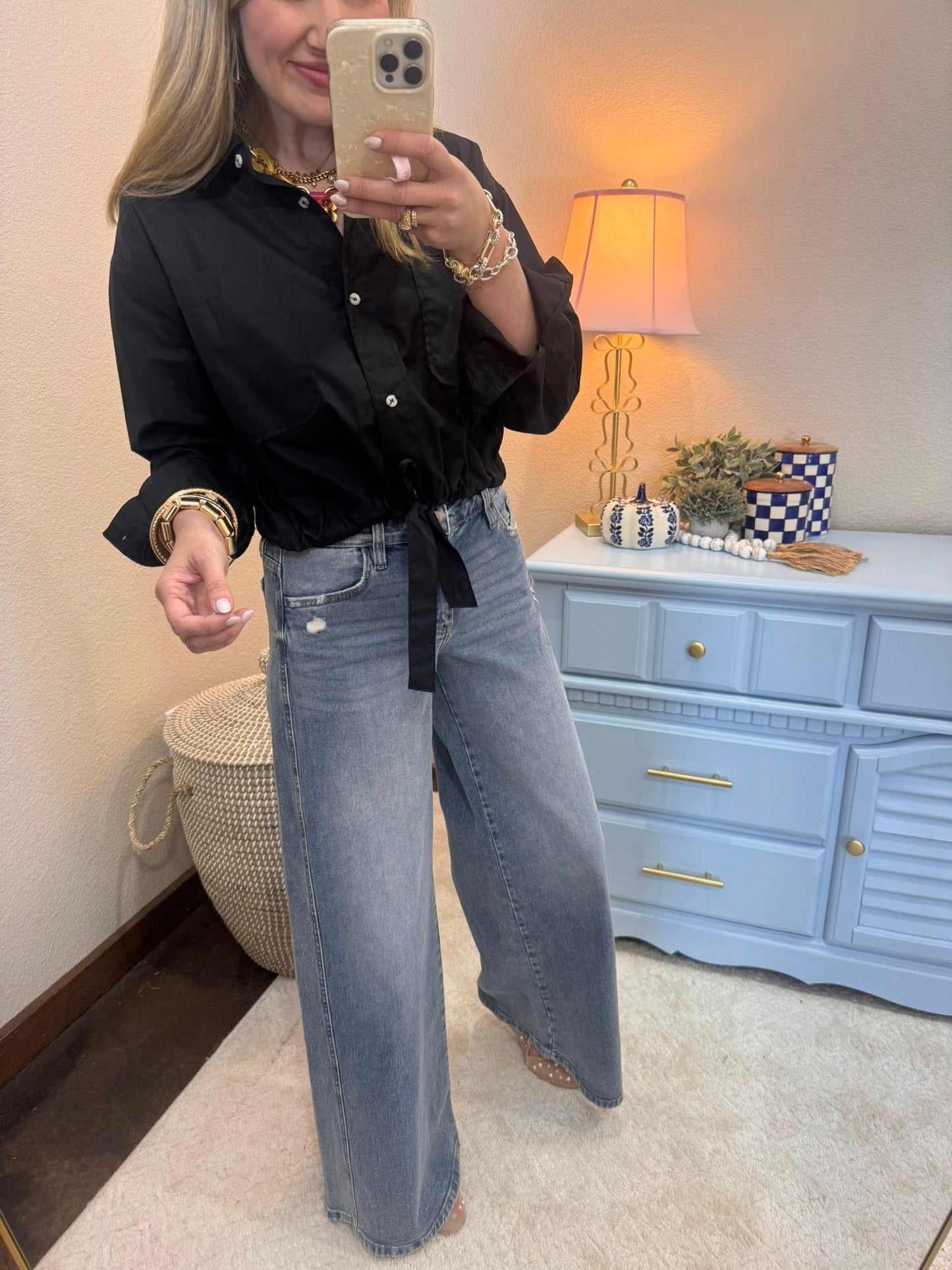 Black Tie Front Blouse