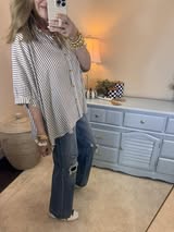 Brown Striped Dolman Sleeve Top