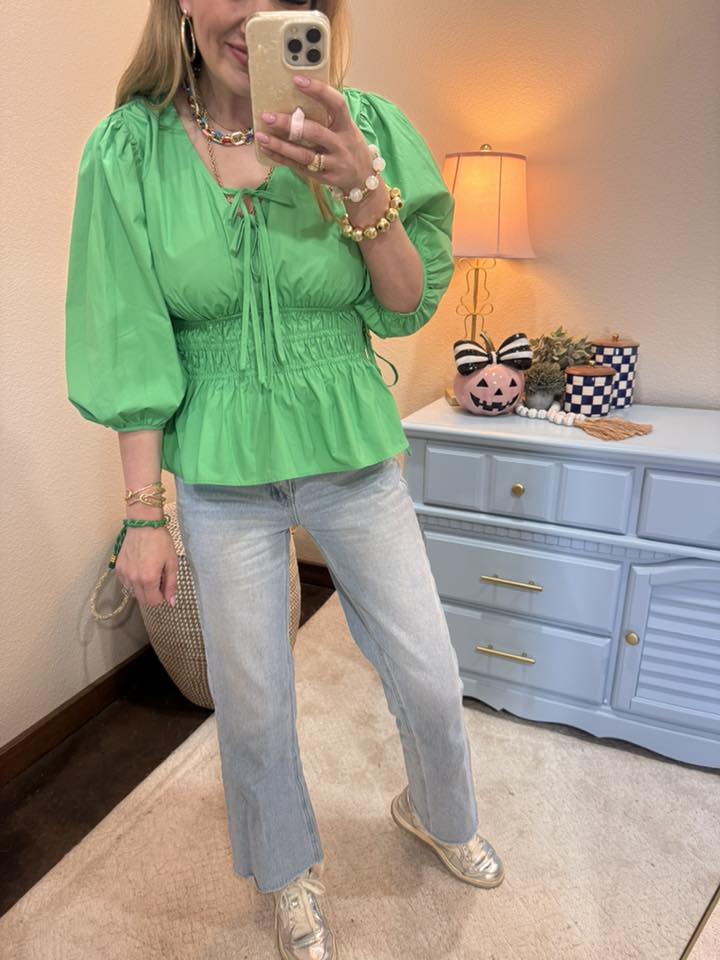 Kelly Green Poplin Waist Top