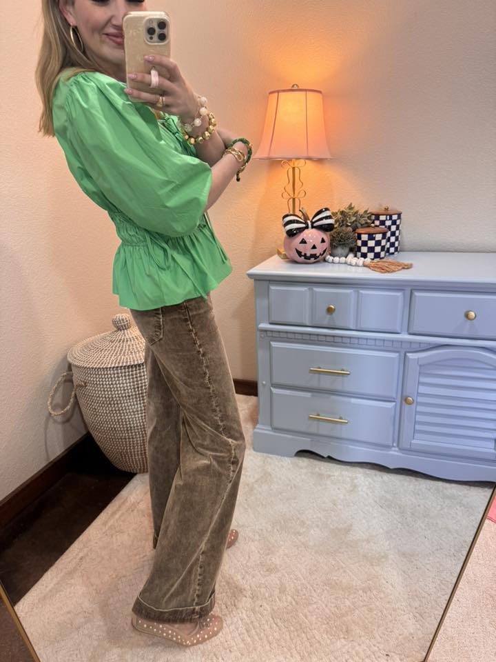 Kelly Green Poplin Waist Top