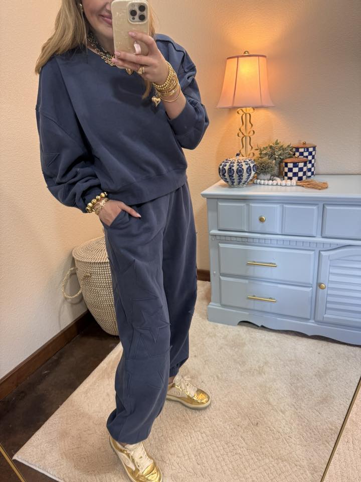 Dusty Navy Star Patch Two Piece Star Set