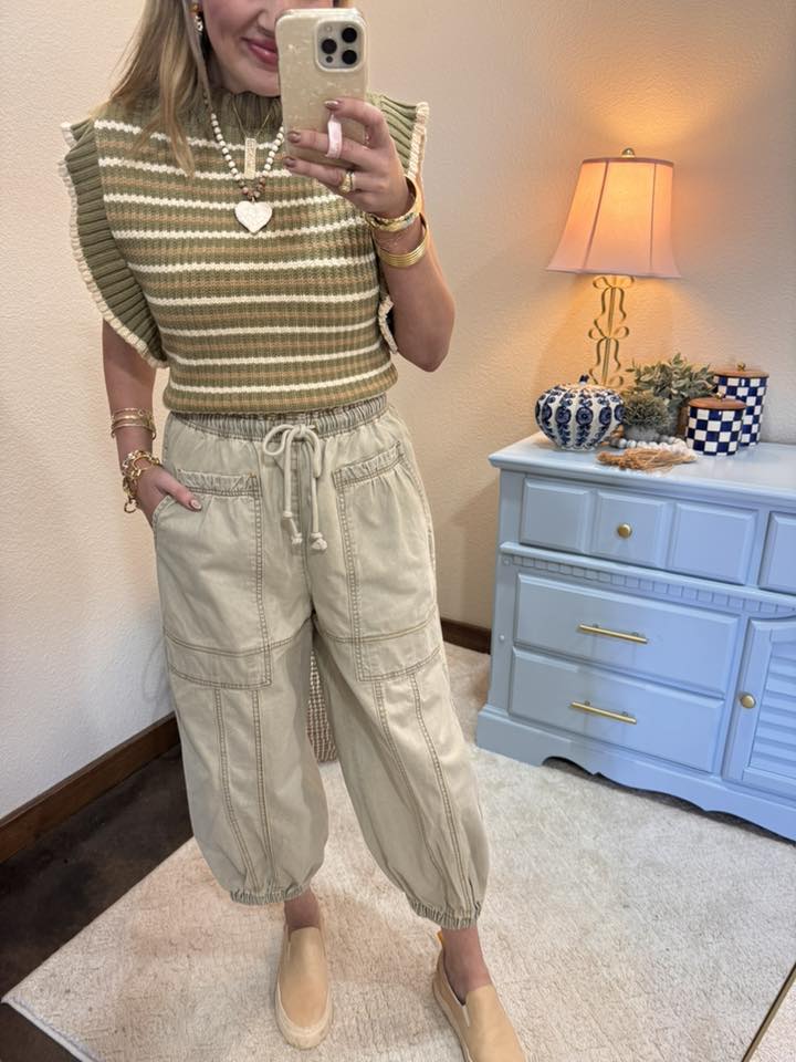 Sage Green Elastic Waist Balloon Style Jogger Pants