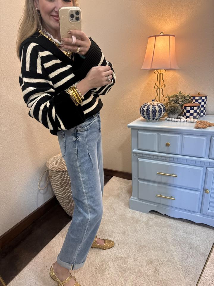 Black and Cream Strip Knit Collar Sailor Sweater