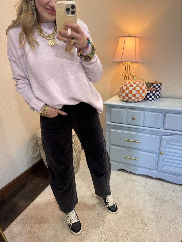 Light Lilac Relaxed Fit Cable Neck Sweater