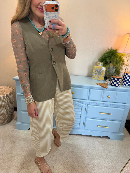 Olive Tan Suede Button Vest