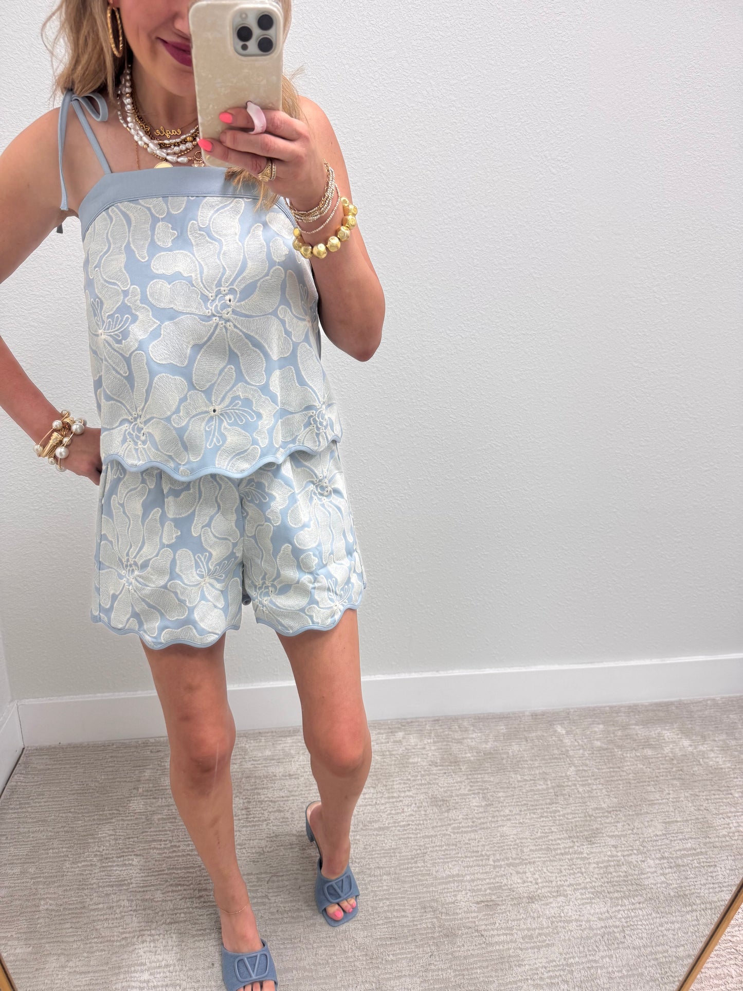 Aug11- Light Blue Floral Embroidered Set