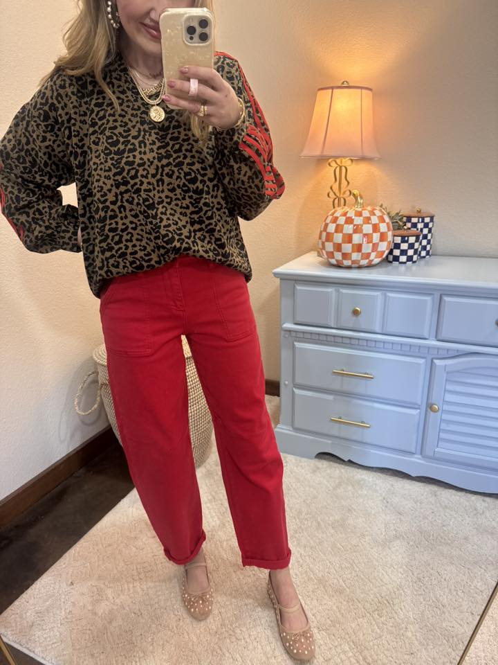 Red Risen Ankle Cuffed Jeans