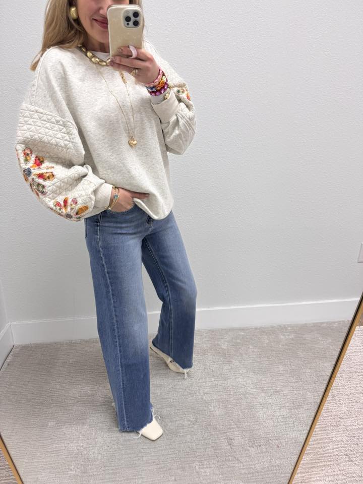 Gray Quilted Mineral Washed Terry Knit Pullover