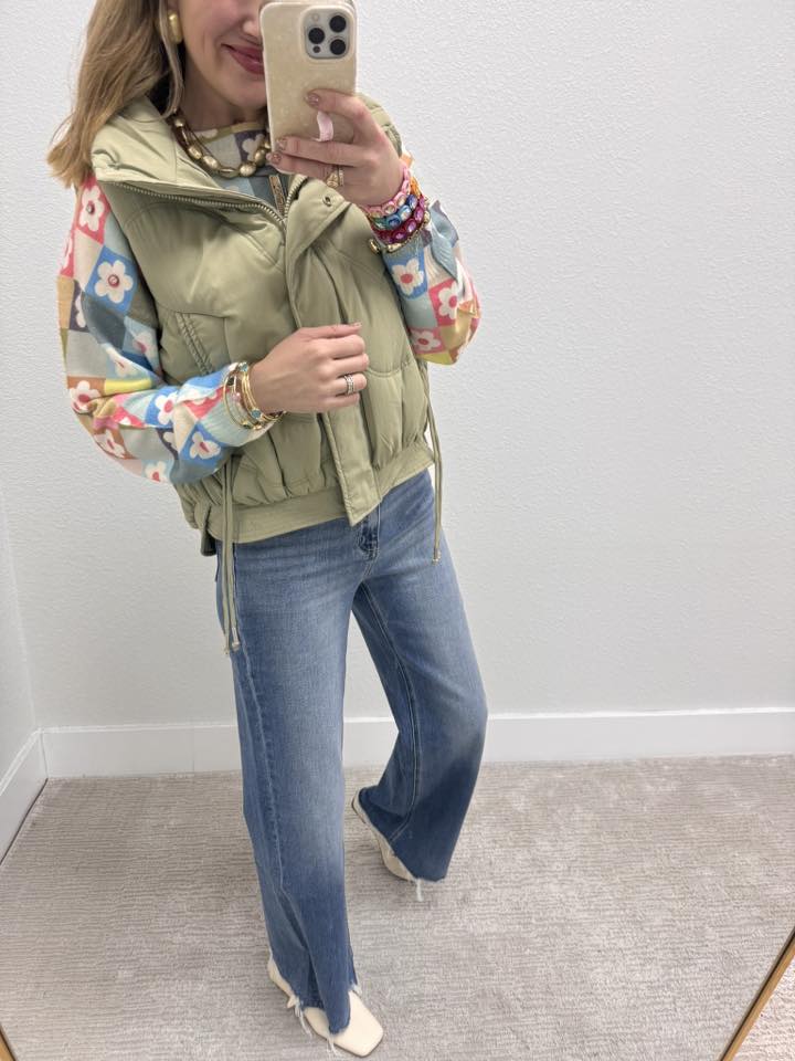Dusty Sage High Neck Quilting Puffer Vest