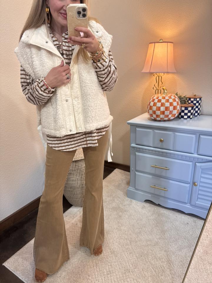 Caramel Over-sized Textured Stripe Casual Knit Top