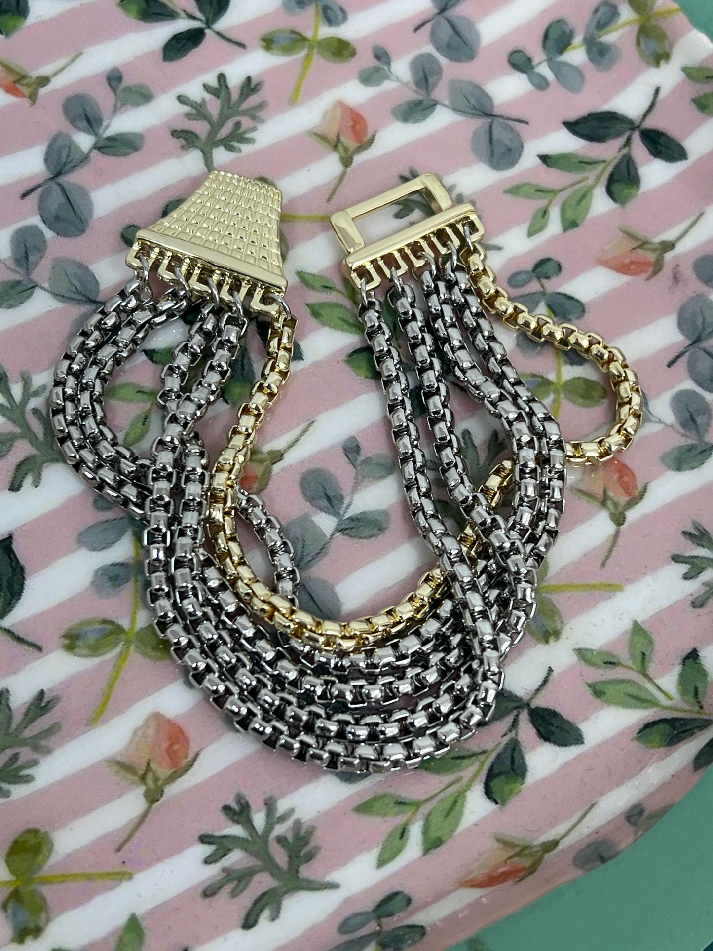 Silver and Gold 5 Strand Rope Clasp Bracelet