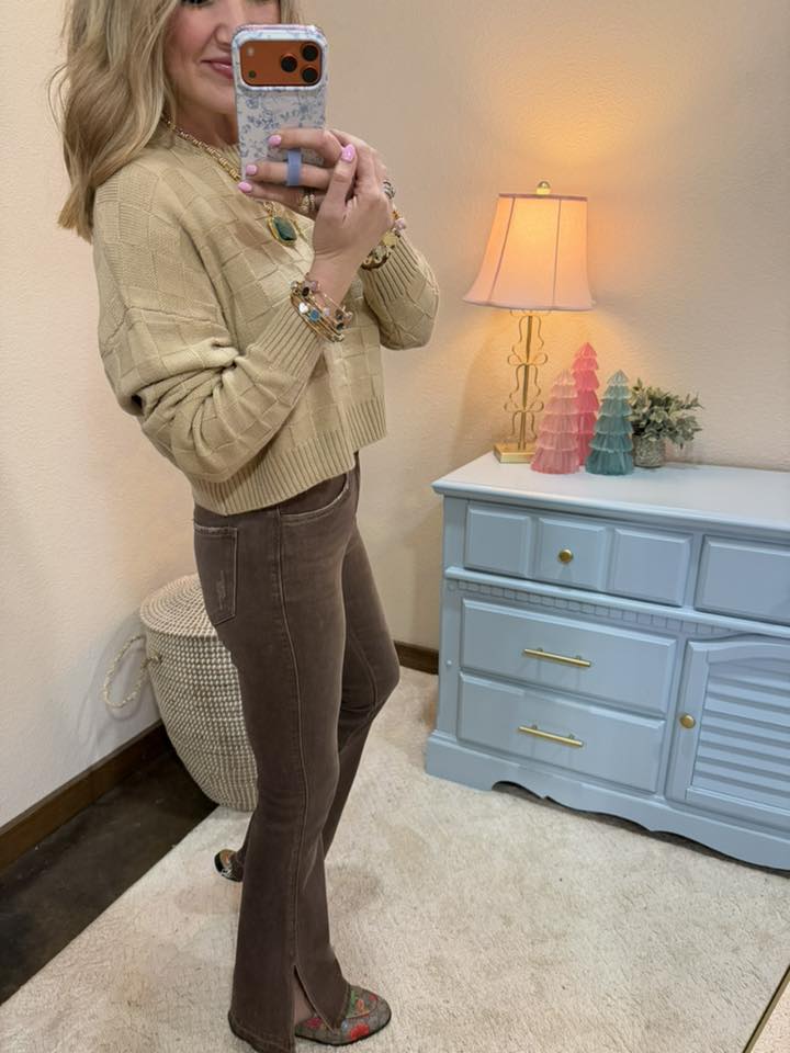 Taupe Braided Long Sleeve Sweater Top