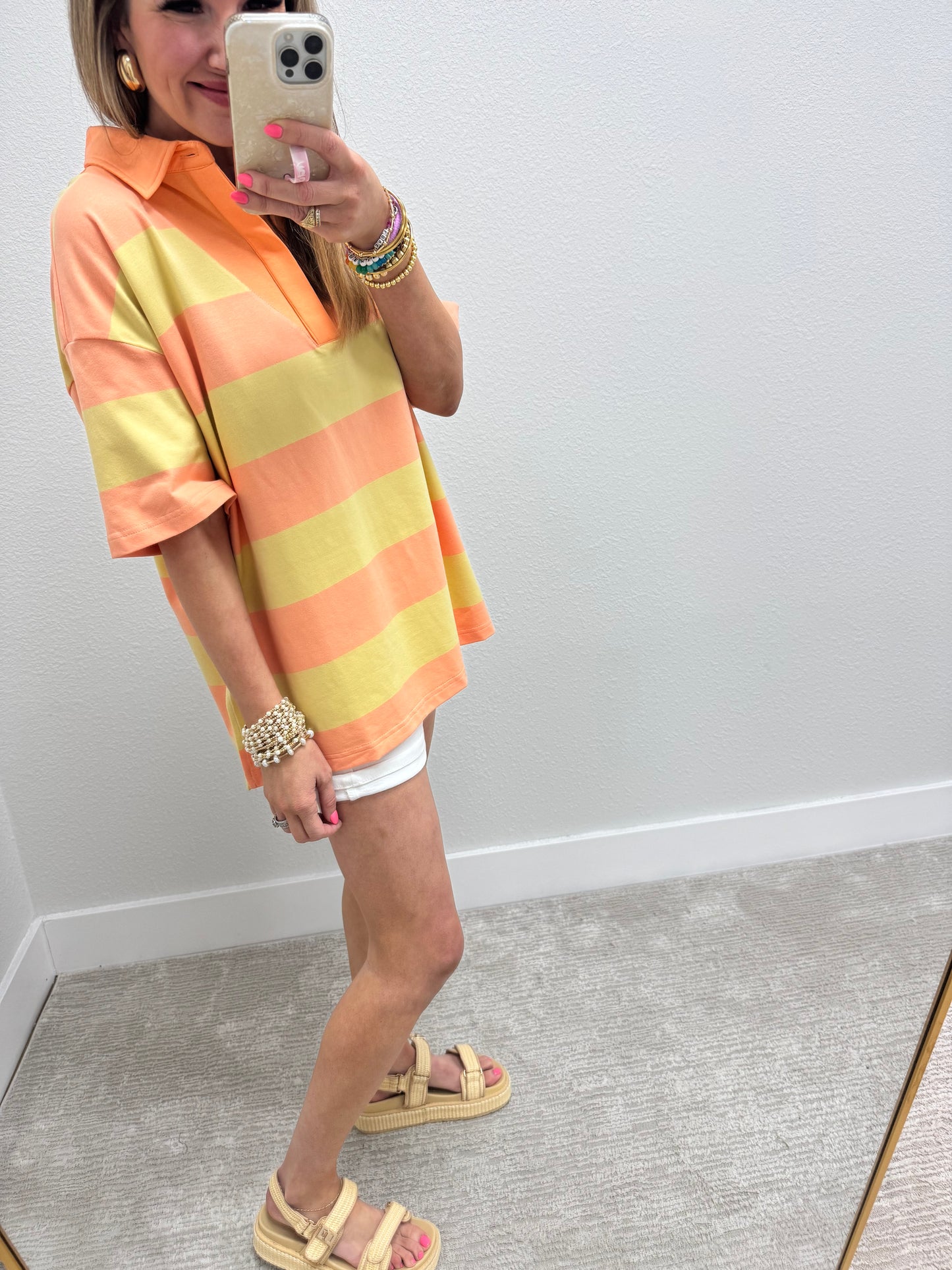 Yellow and Orange Stripe Oversized Collar Top