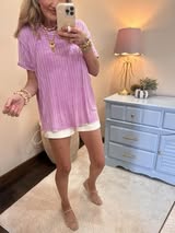 Mauve Ribbed Short Sleeve