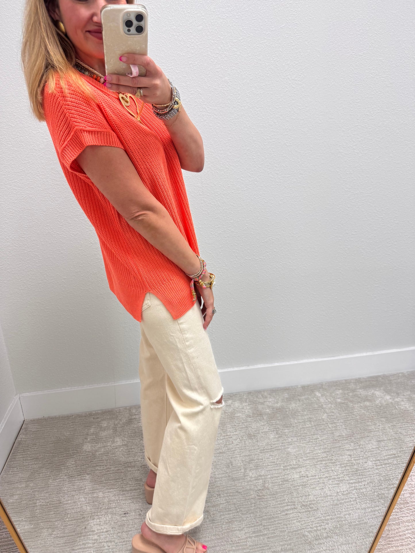 Coral Knit Short Sleeve Top