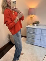 Bright Orange Front Seam Round Neck Sweater