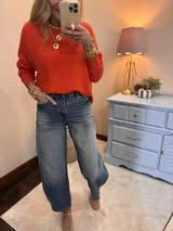 Bright Orange Front Seam Round Neck Sweater