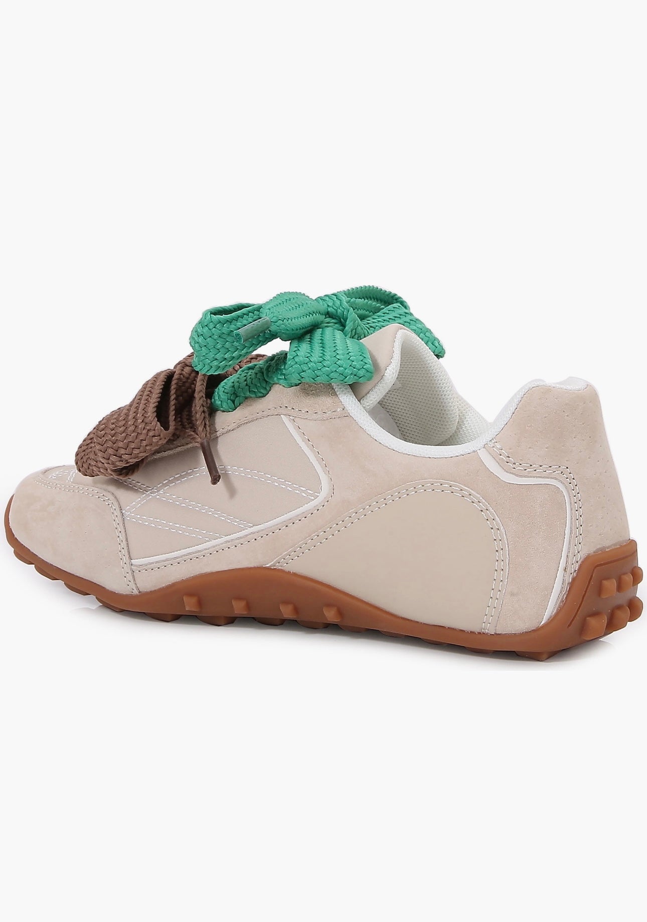 Cream Double Tie Suede Sneakers