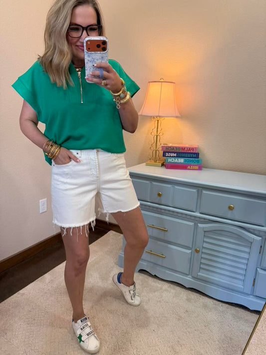 Green Scuba High Neck Half Zip Top