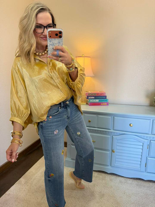 Embroidered Flower Wide Leg Jean