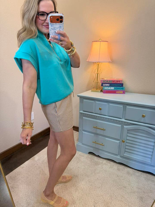 Turquoise Scuba High Neck Half Zip Top