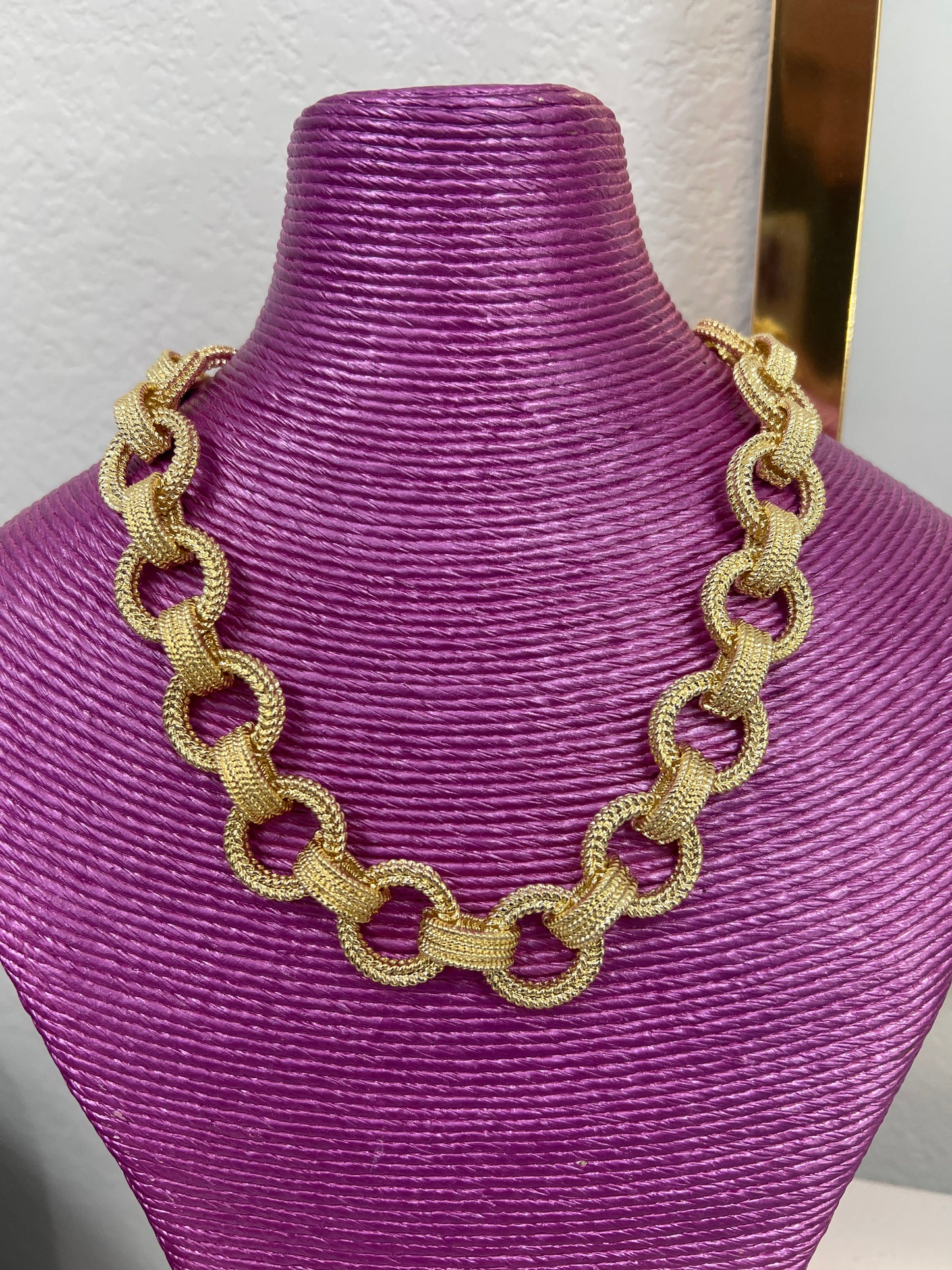 IP5 Gold Textured Round Link Necklace