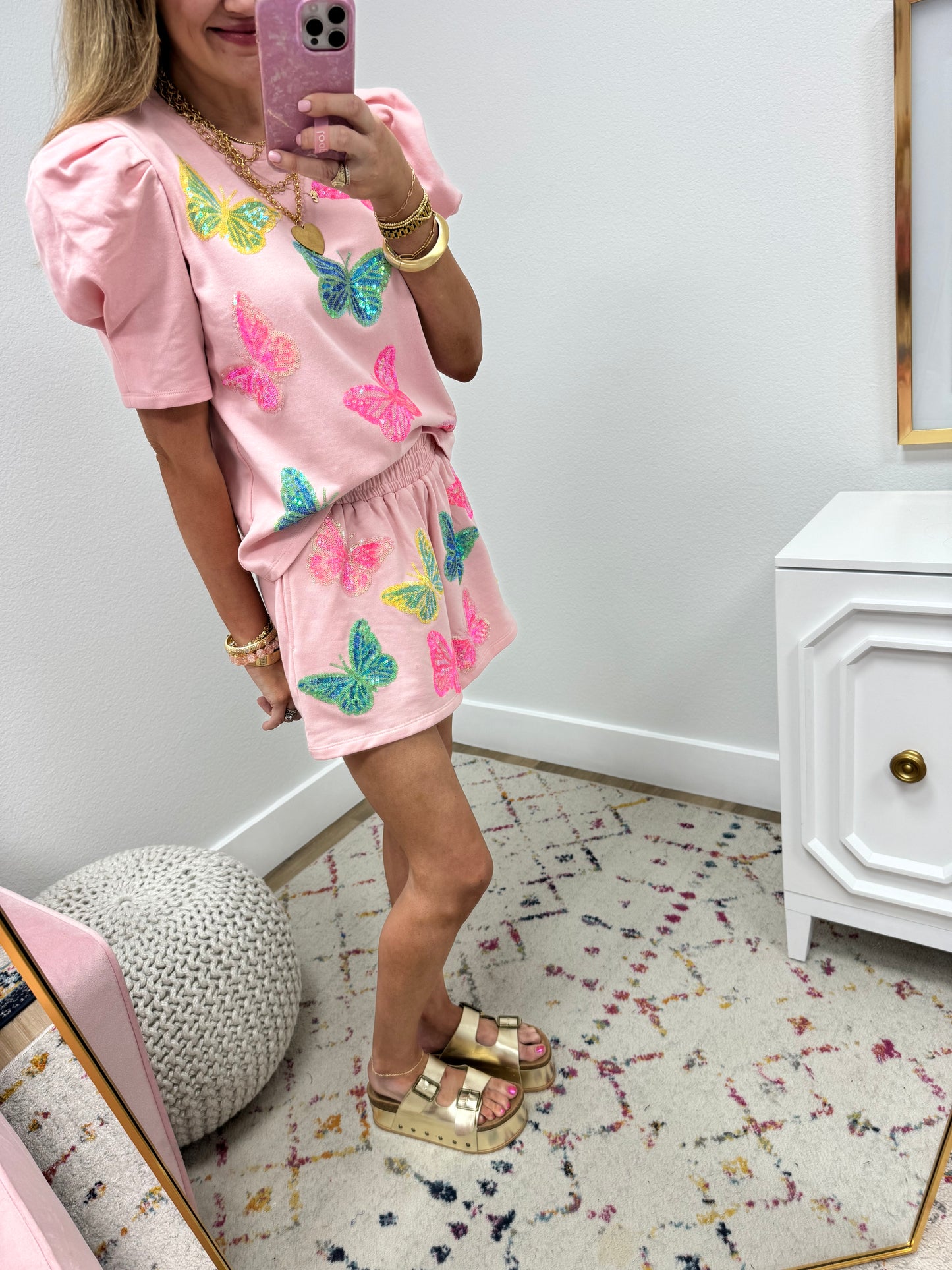 Pink Butterfly Two Piece Short Set FS