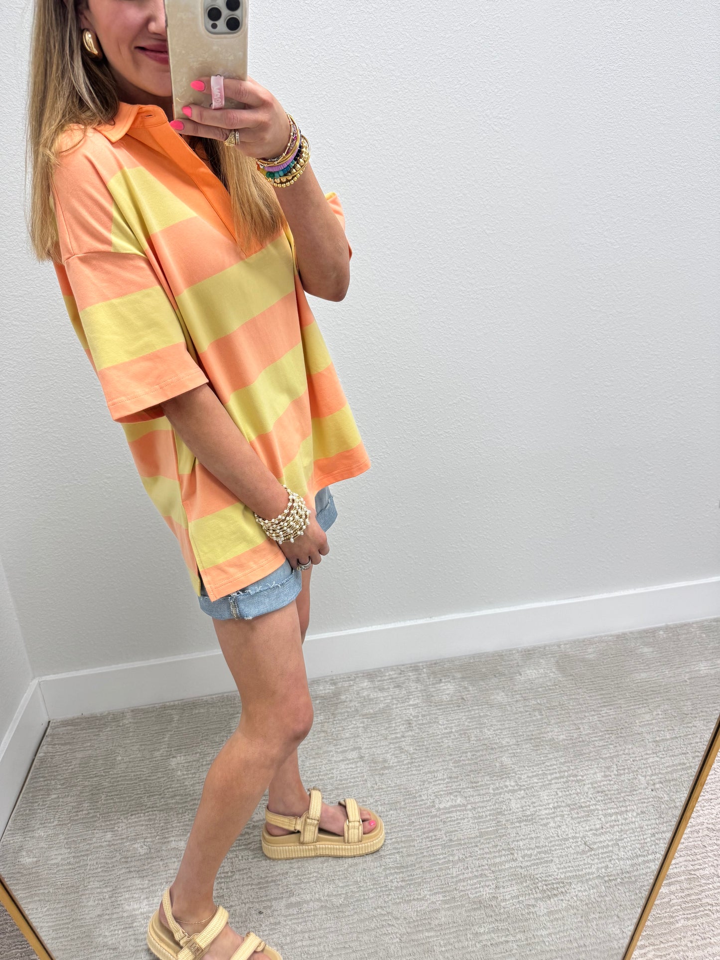 Yellow and Orange Stripe Oversized Collar Top